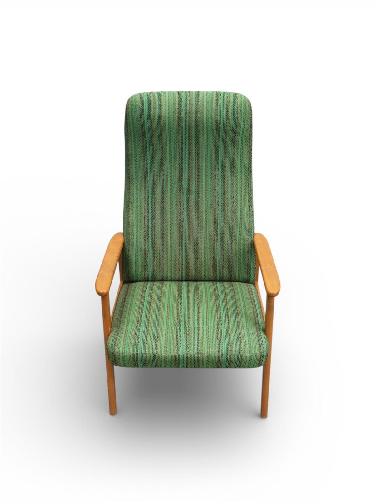 Pair Of 1950s Scandinavian Beech High‑Back Armchairs In Green Upholstery photo 595.0