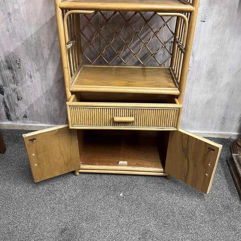 Vintage Bamboo Arched Shelving Unit Drawer Double Cupboard Lattice Back photo for sale