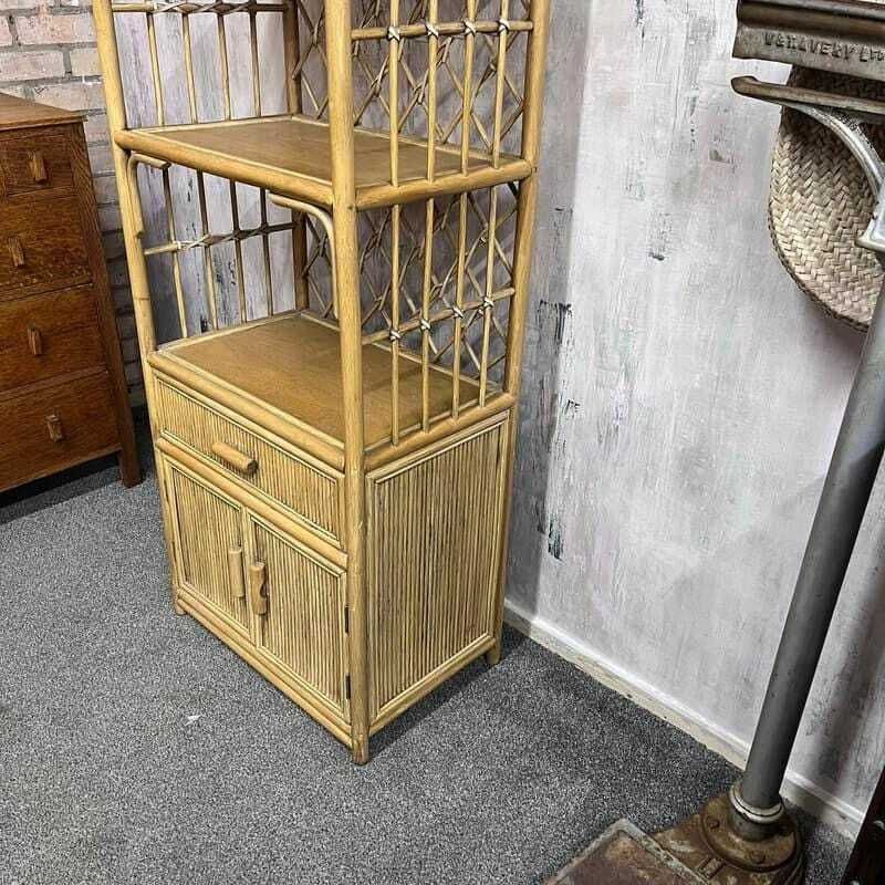 photo for sale Vintage Bamboo Arched Shelving Unit Drawer Double Cupboard Lattice Back