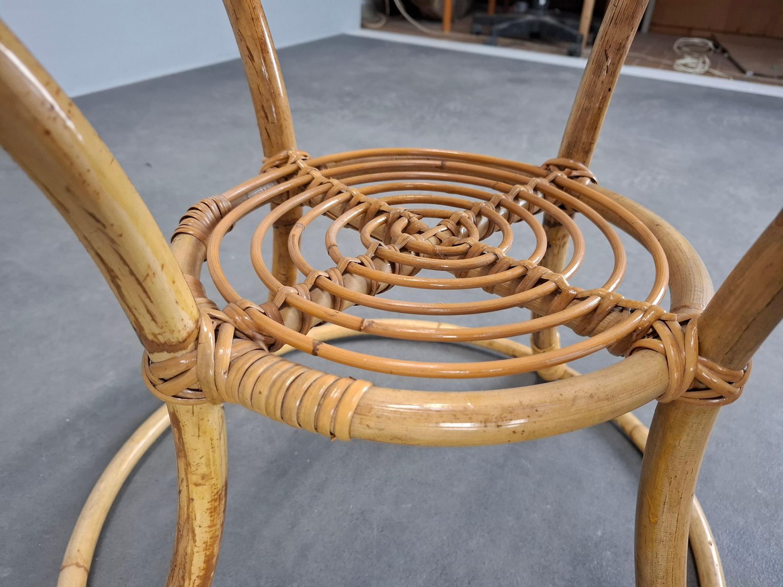 Czechoslovak Midcentury Rattan And Bamboo Side Table, 1960s photo Furniture