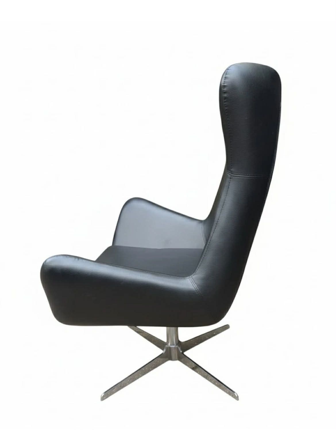 Set Of 6 1970's Vintage Swivel Office Chair, Reupholstered In Black Leather photo 2700.0