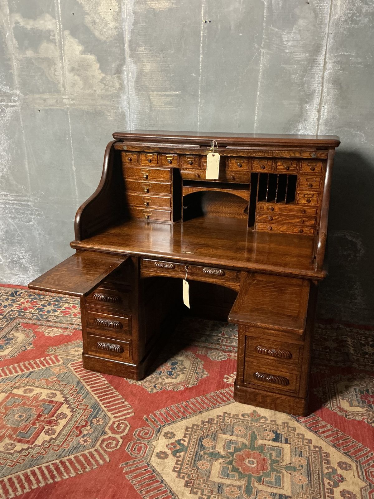 Antique Roll Top Desk, 1900s, Oak photo vintage