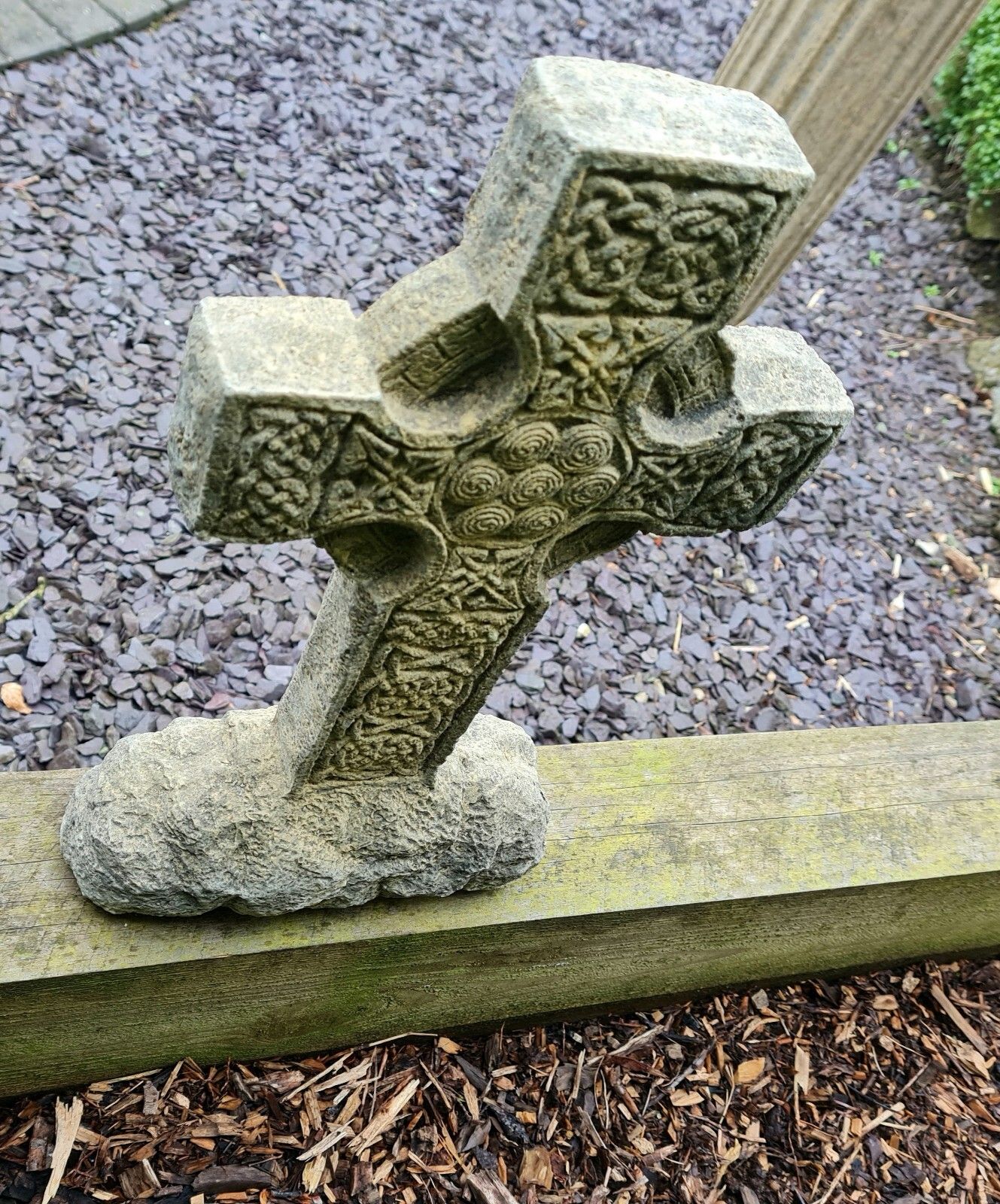 Vintage Style Celtic Cross  Garden Ornament English Stone Delivery Available 0184. photo Garden Decor