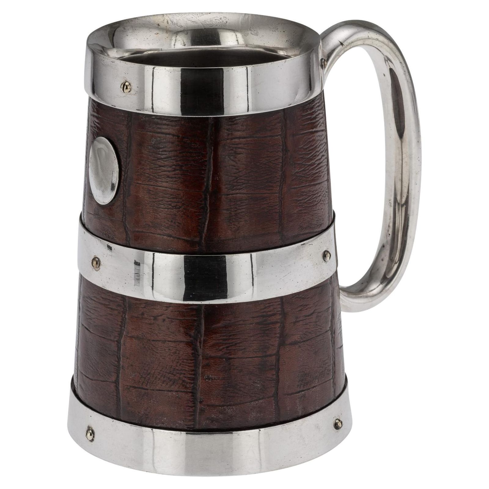 Antique Elkington & Co. Flagon, Silver Plate & Crocodile Leather, 1897