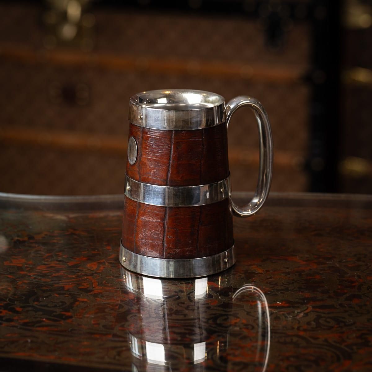 Antique Elkington & Co. Flagon, Silver Plate & Crocodile Leather, 1897 photo furniture