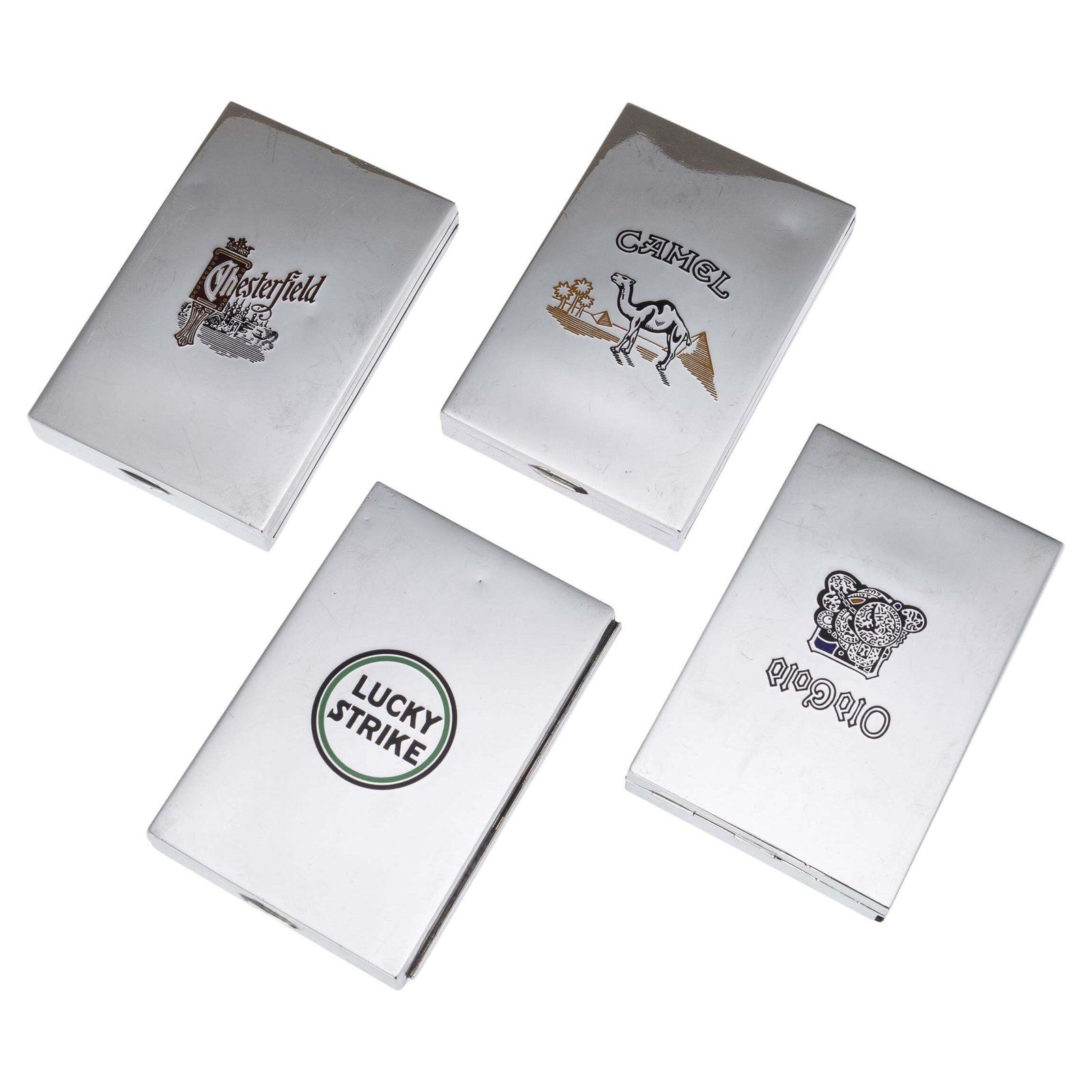 Set Of Four American Solid Silver & Enamel Cigarette Boxes By Cartier