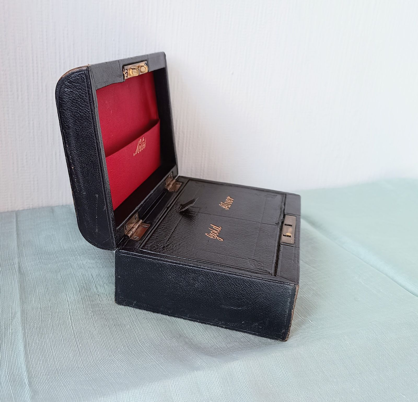 Victorian Gold And Silver Bullion Or Coins Cash Chest Or Jewellery Box, Embossed Gold Letters photo for sale