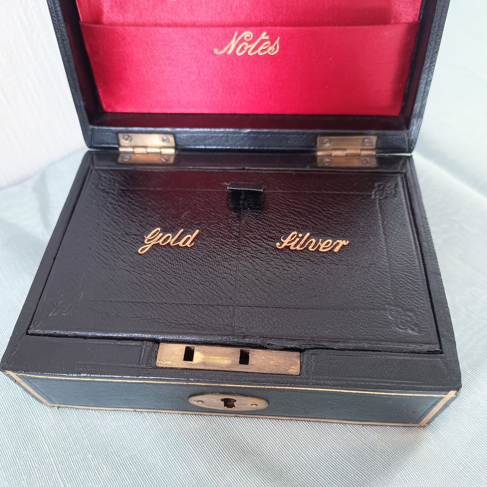 photo for sale Victorian Gold And Silver Bullion Or Coins Cash Chest Or Jewellery Box, Embossed Gold Letters