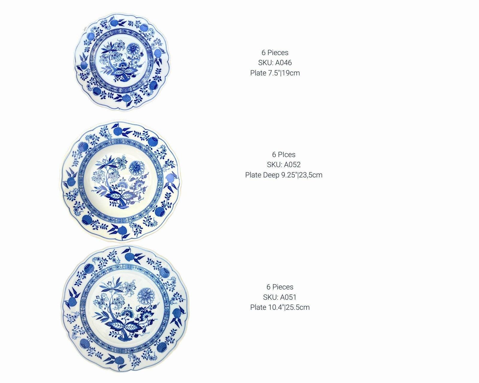 Blue Onion Plates | 18 Pcs Blue And White Dinner Service | (3 Sizes For 6 People) photo furniture