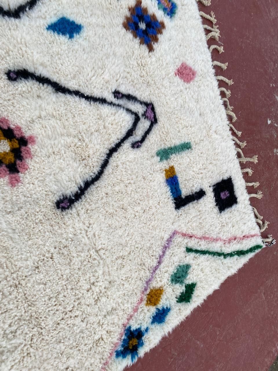Handmade Beni Ourain Rug With Colorful Geometric Symbols   Authentic Moroccan Wool   300x200cm photo furniture