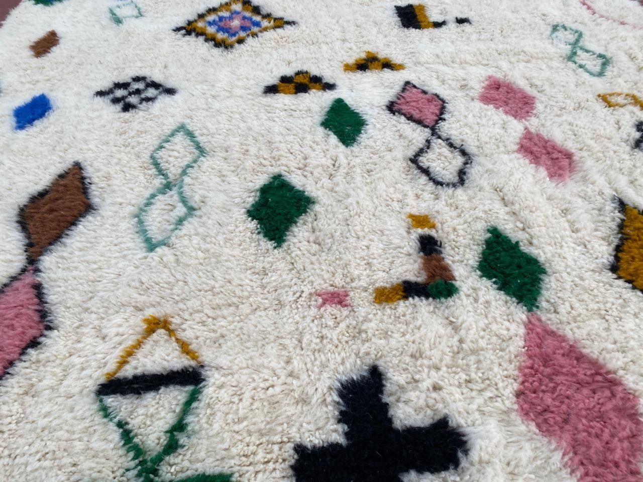 Handmade Beni Ourain Rug With Colorful Geometric Symbols   Authentic Moroccan Wool   300x200cm photo 690.0