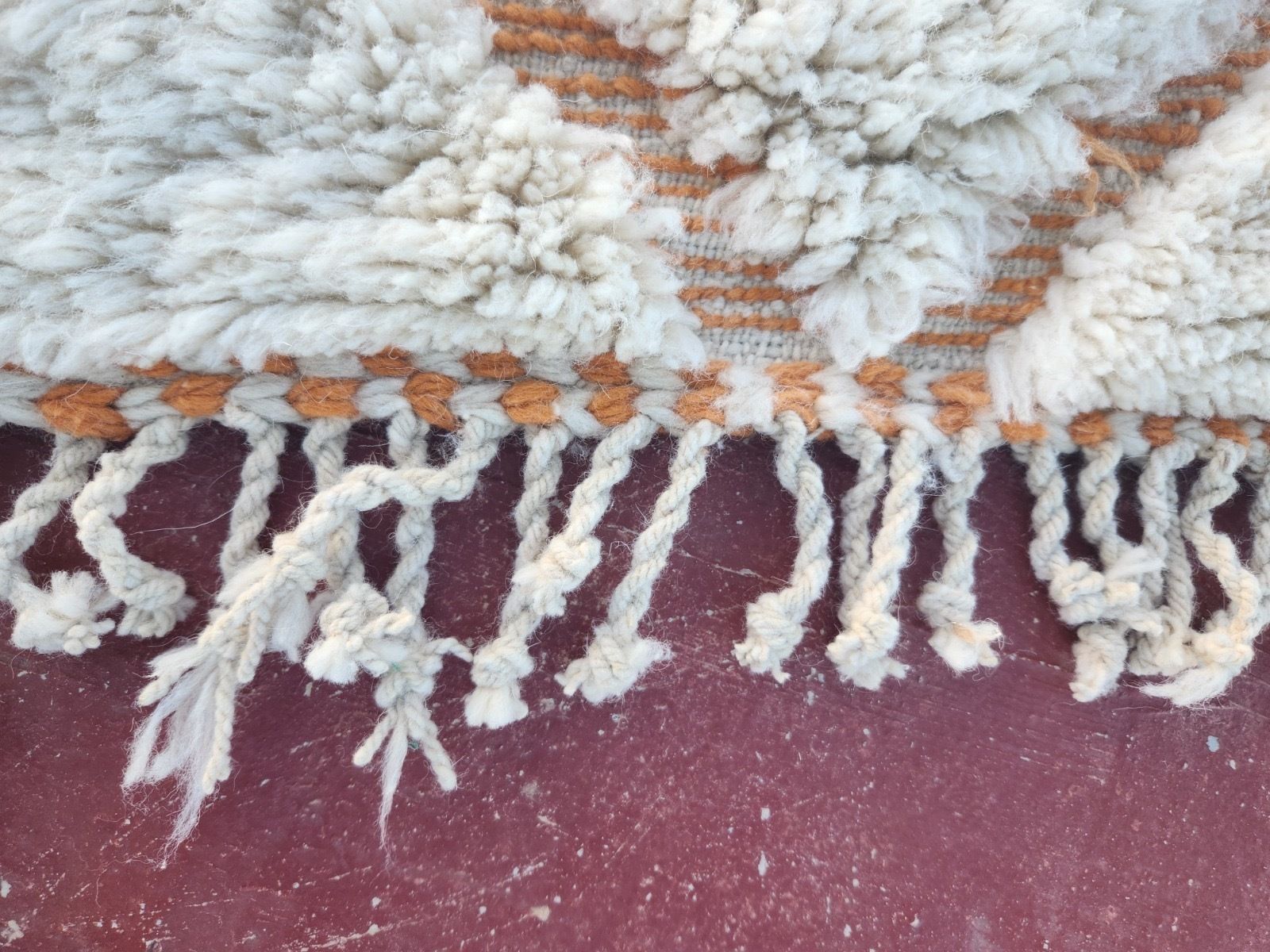 Classic Beni Ourain Diamond Rug   Terracotta Lines On Cream Wool   300x200cm photo vinterior