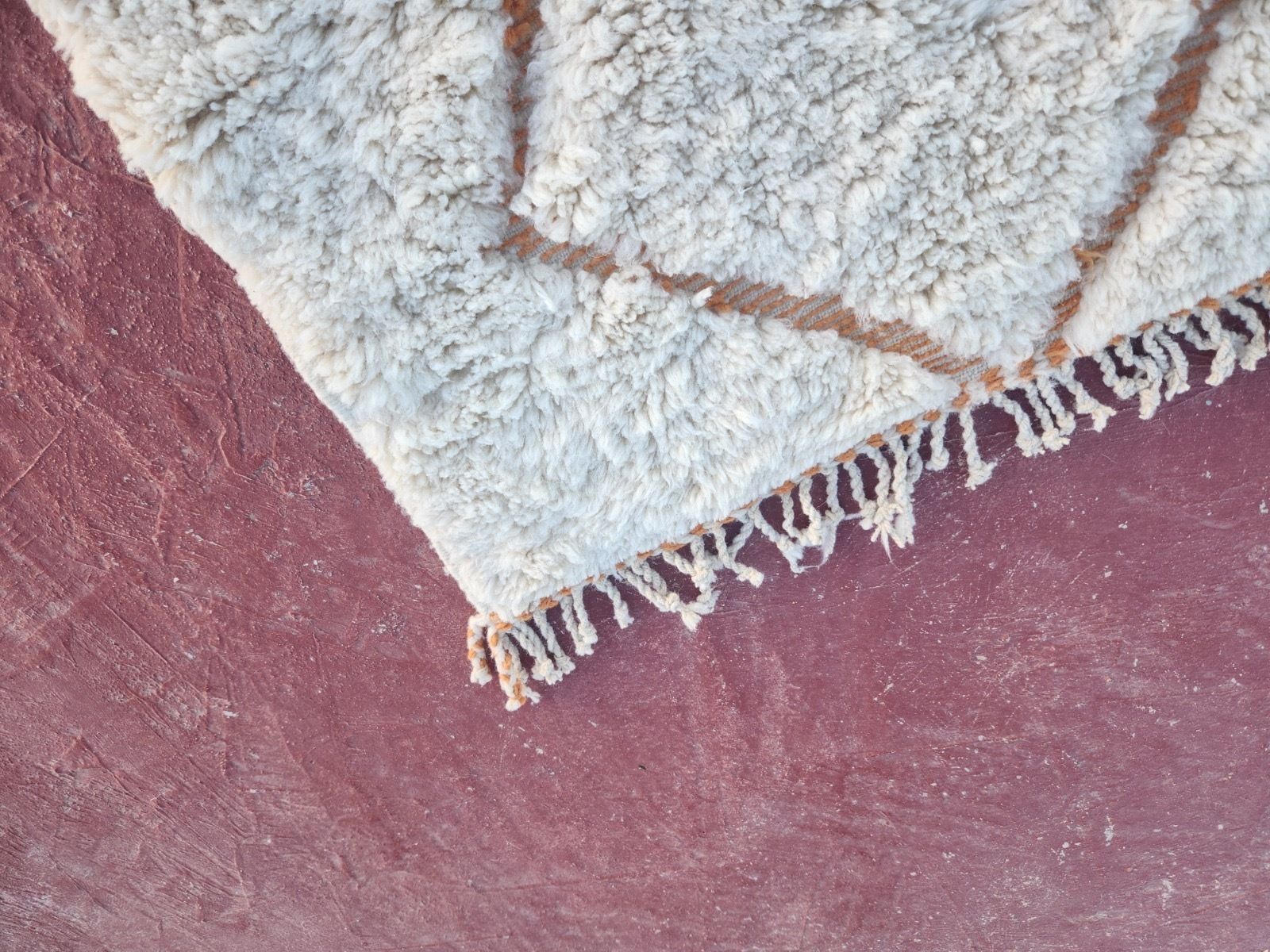 photo for sale Classic Beni Ourain Diamond Rug   Terracotta Lines On Cream Wool   300x200cm