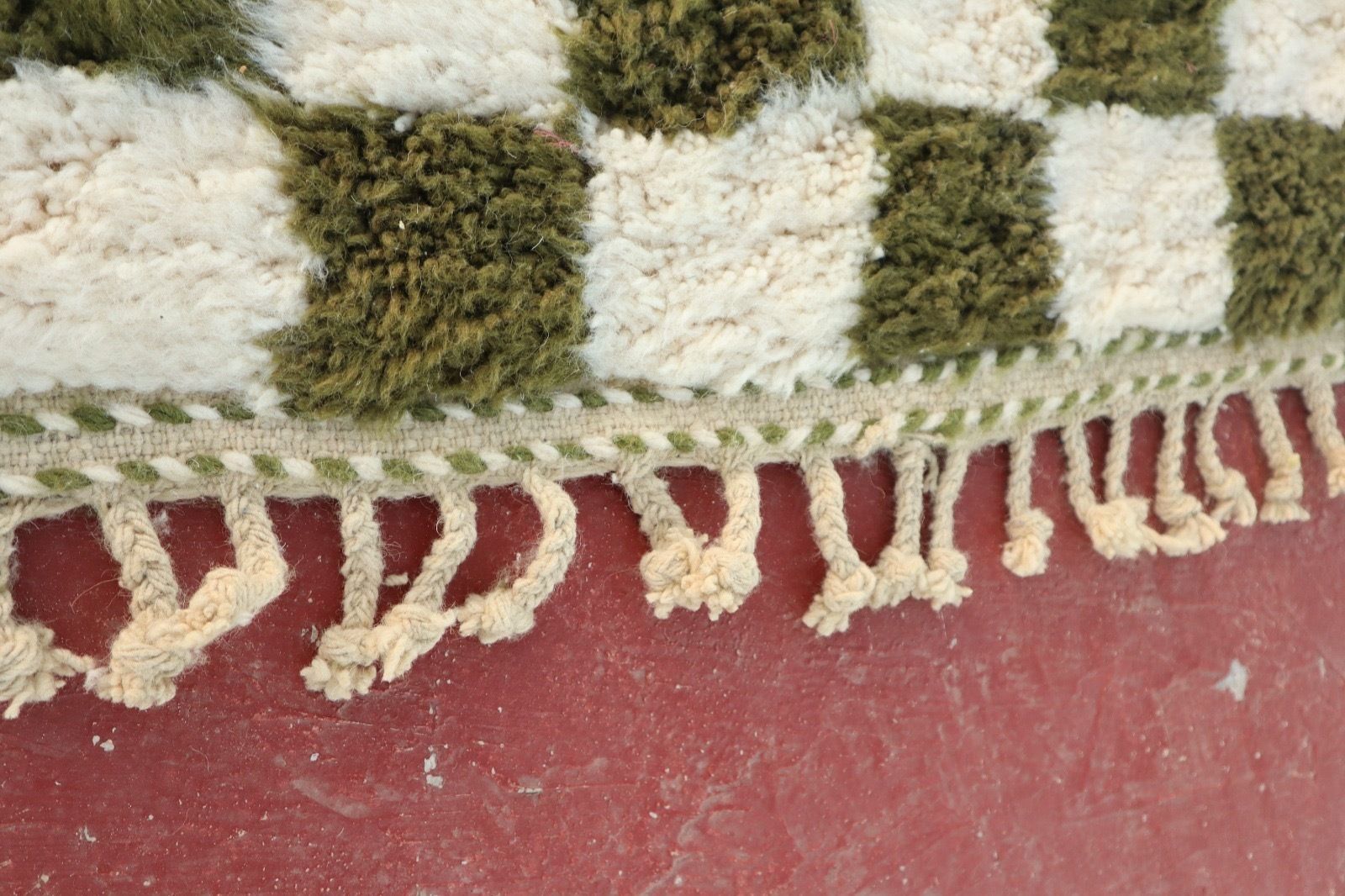 Handwoven Beni Ourain Rug – Green & Ivory Checkerboard | 250 × 150 Cm | Custom Sizes Available photo buy