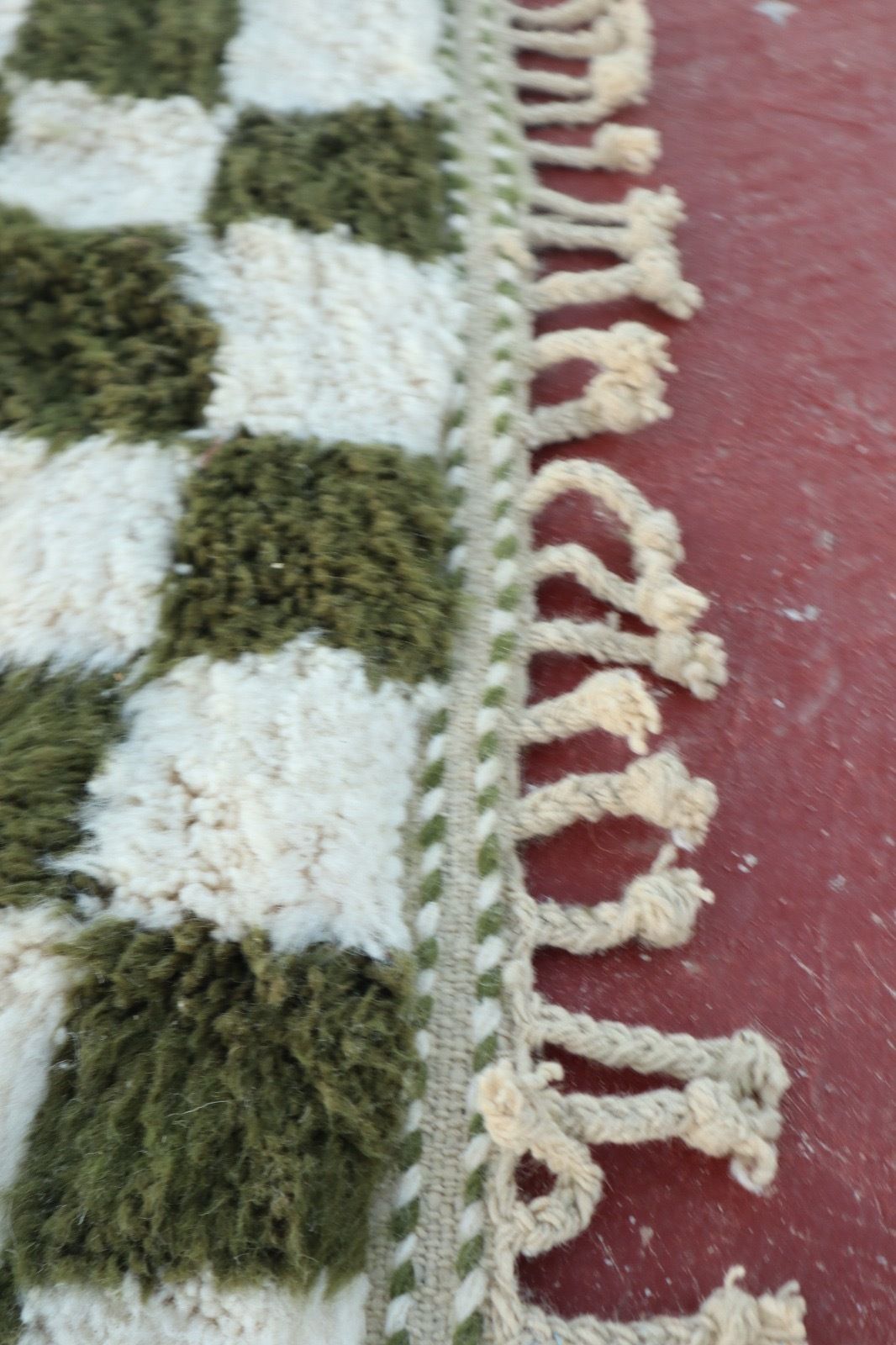 photo furniture Handwoven Beni Ourain Rug – Green & Ivory Checkerboard | 250 × 150 Cm | Custom Sizes Available