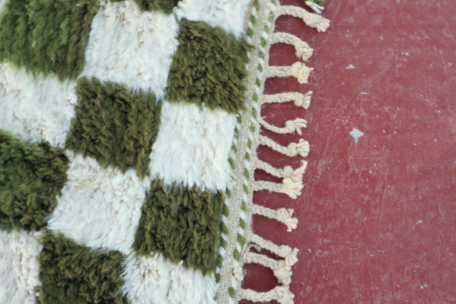 Textiles Handwoven Beni Ourain Rug – Green & Ivory Checkerboard | 250 × 150 Cm | Custom Sizes Available photo