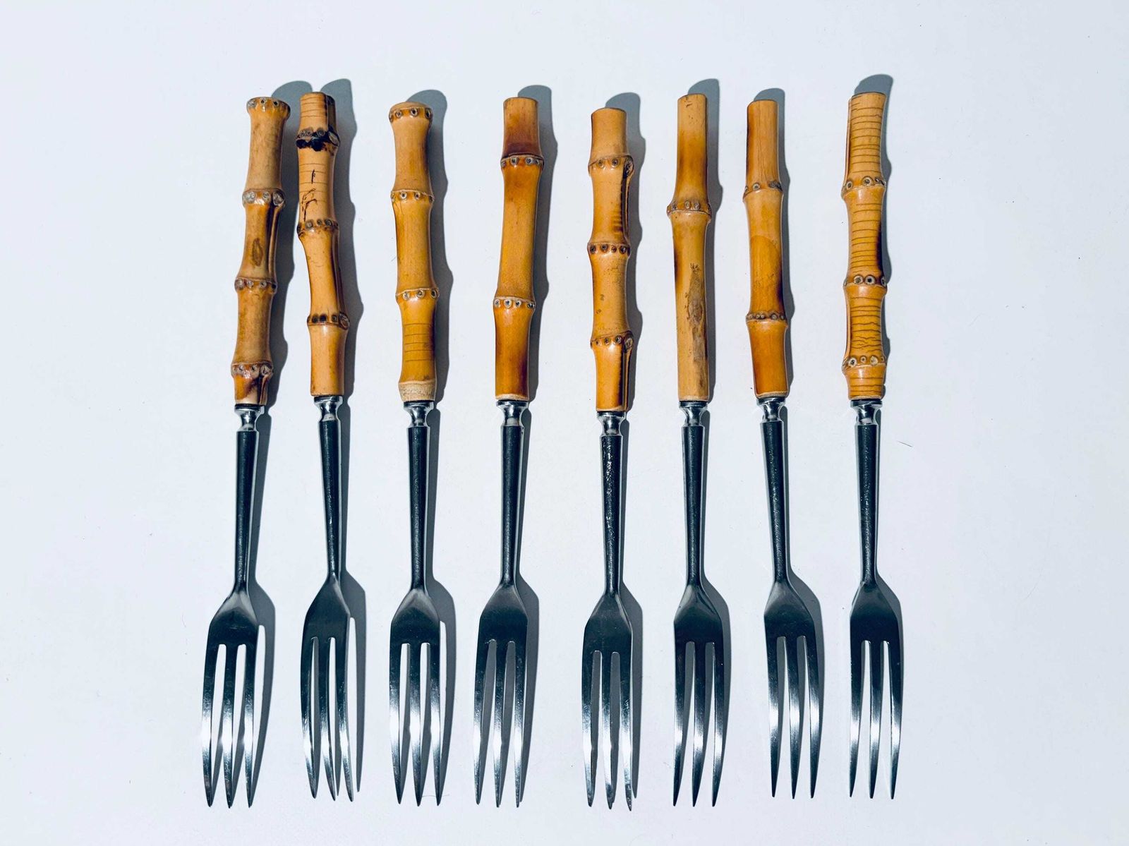 photo for sale Vintage Bamboo Fondue Fork Set Inox / 1960s Mcm Mid Century Christmas New Years Design