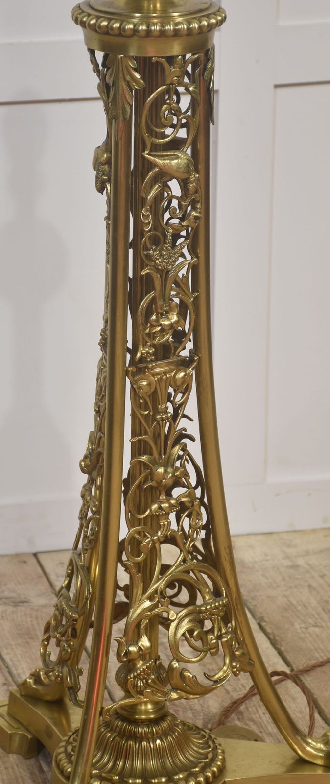 Ornate Brass Floor Lamp With Floral Openwork Base Marble Portrait Bust Of A Gentleman photo Lighting