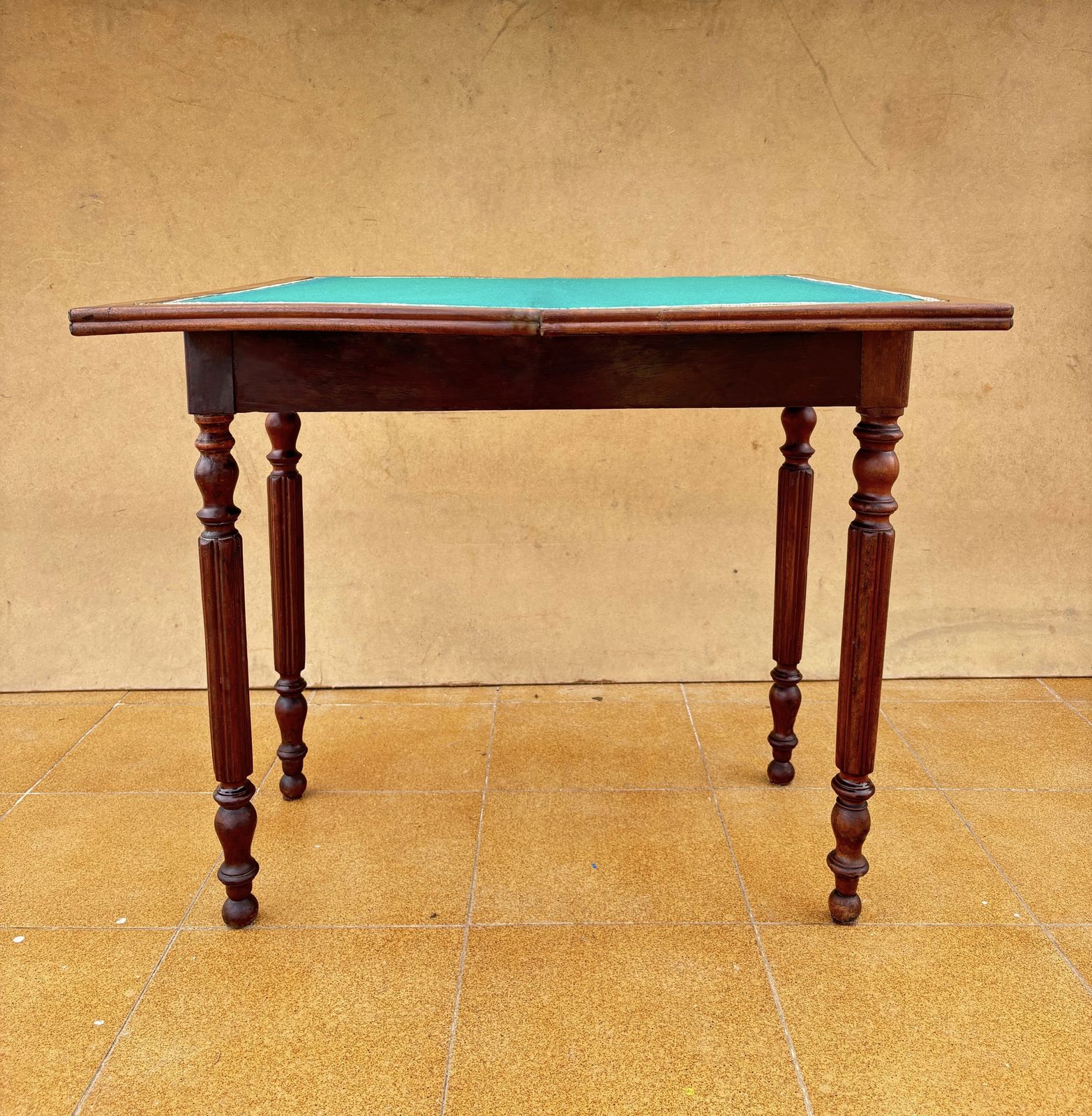 Oak Games Table With Green Felt Top, Early 20th Century photo vinterior