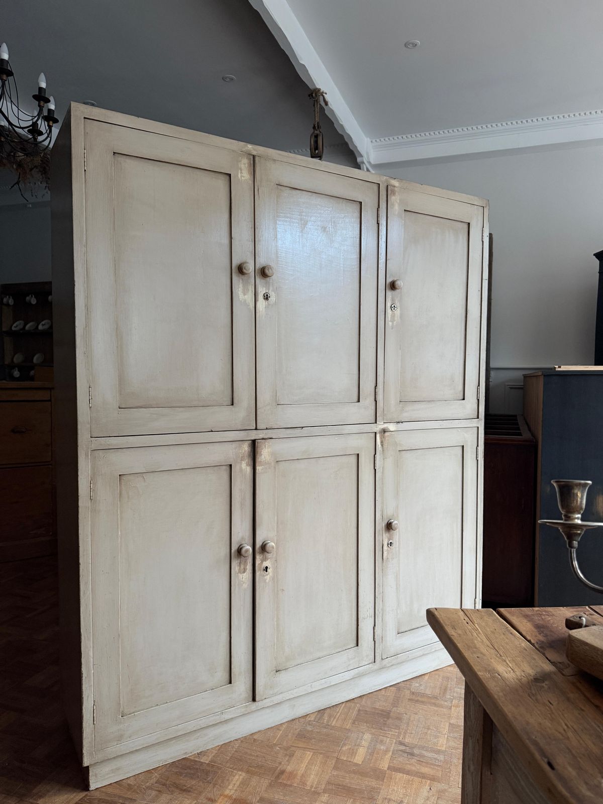 19th Century English Painted Pine Housekeepers Cupboard / Dresser / Larder photo Furniture