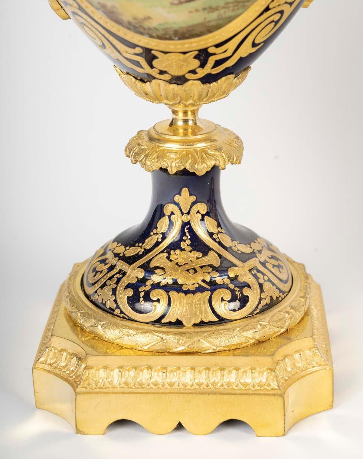 Gilt Bronze And Sèvres Porcelain Mantel Clock Set, 19th Century, Napoleon III Period photo Home Decor