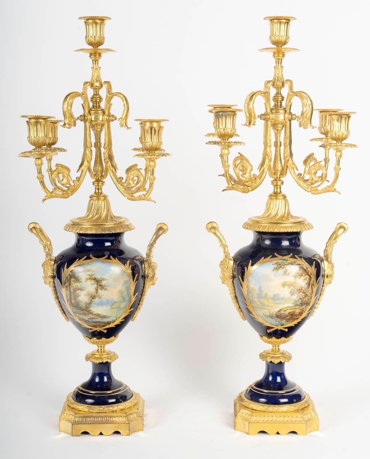 photo furniture Gilt Bronze And Sèvres Porcelain Mantel Clock Set, 19th Century, Napoleon III Period