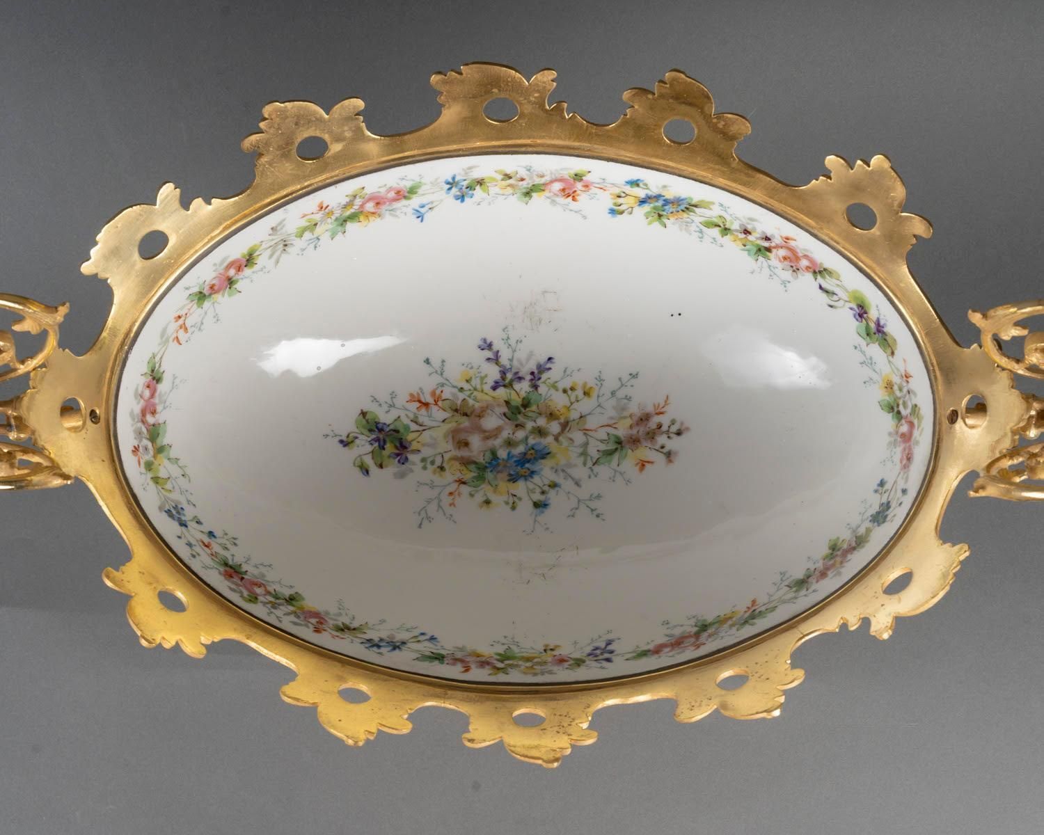 photo for sale Painted Porcelain And Gilt Bronze Bowl   19th Century, Louis XV Style.