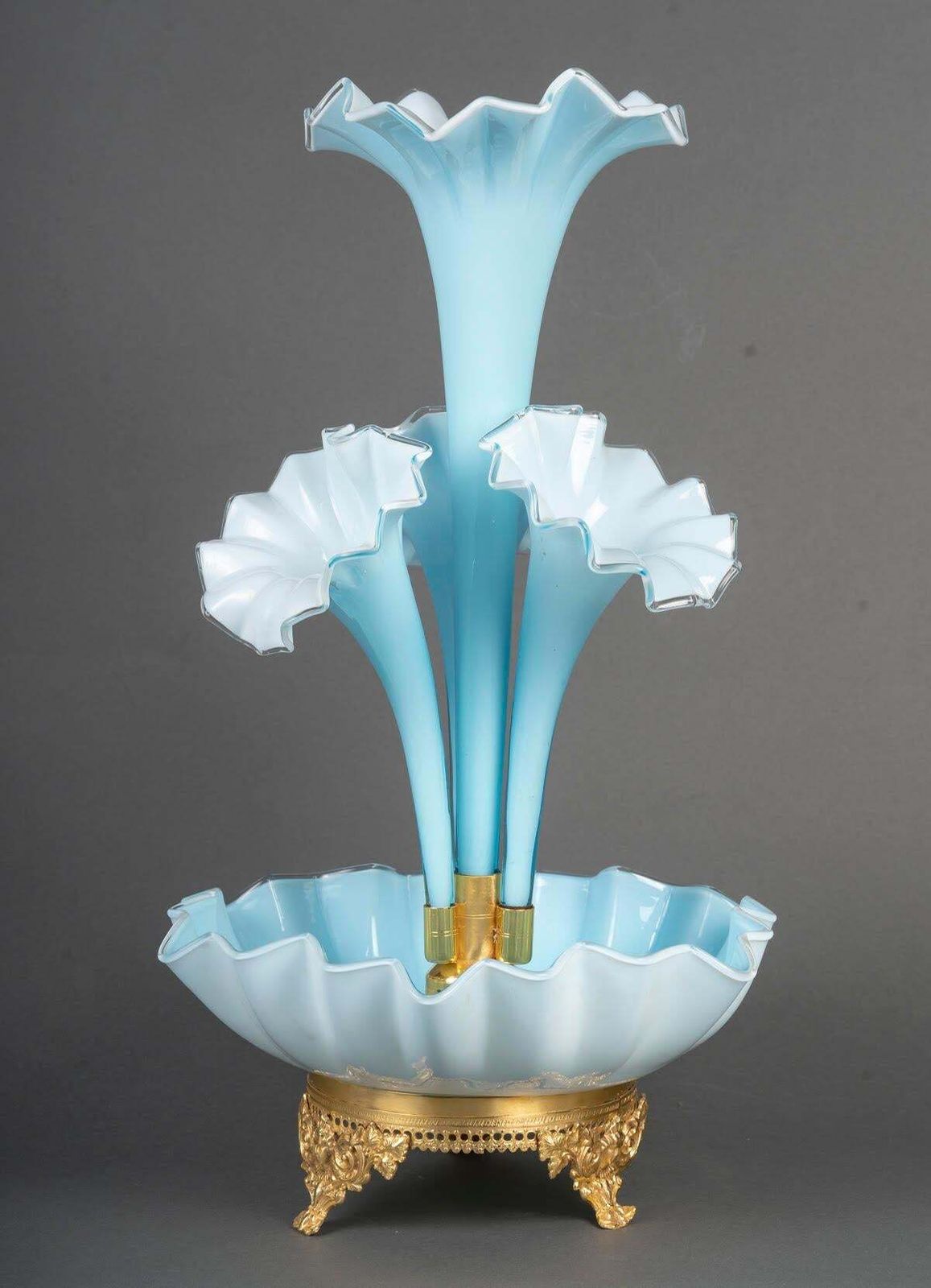 Soliflore, Bowl, Blue Opaline And Gilt Bronze, Napoleon III Period, 19th Century photo Home Decor