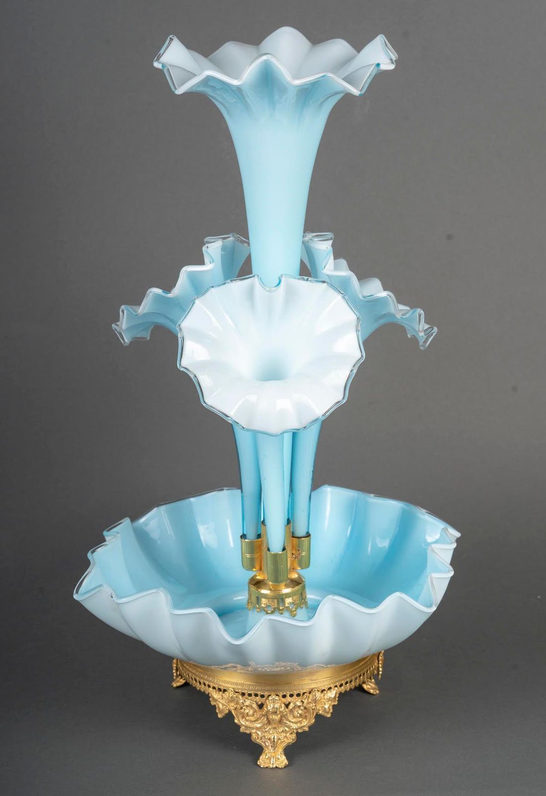 Soliflore, Bowl, Blue Opaline And Gilt Bronze, Napoleon III Period, 19th Century photo vinterior