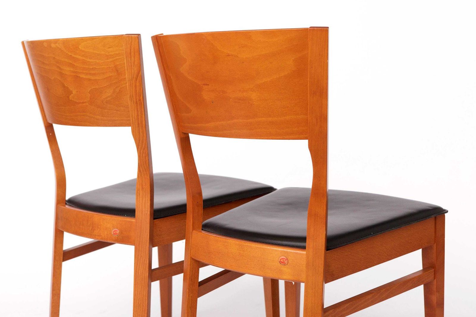 photo for sale Set Of 4 Italian Chairs By Dal1923, 1980s, Elm Wood, Black Faux Leather