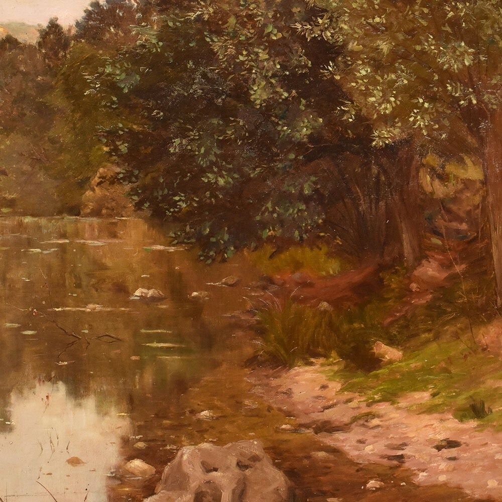 Antique Painting, Edmond His, Landscape With River, XX Century. (Qp709) photo 4500.0