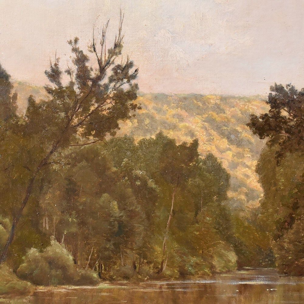 Antique Painting, Edmond His, Landscape With River, XX Century. (Qp709) photo buy