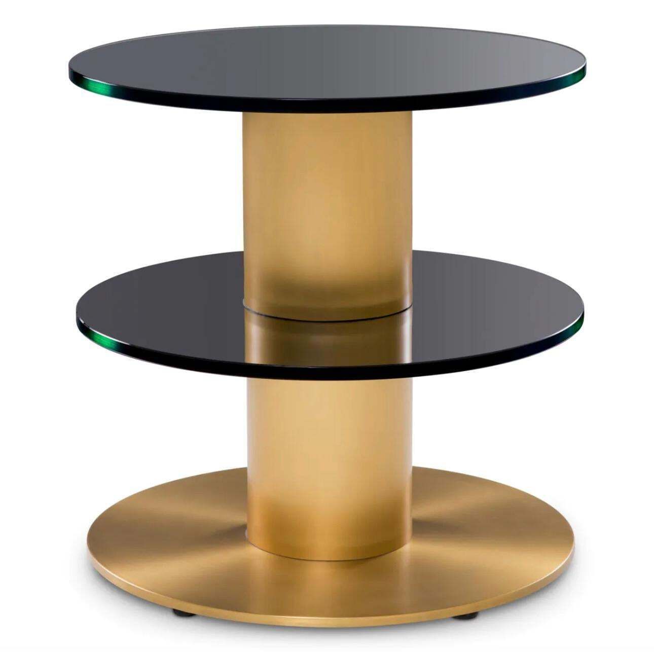 Round Side Table In Brushed Brass And Black Glass, Minimalist Style photo furniture