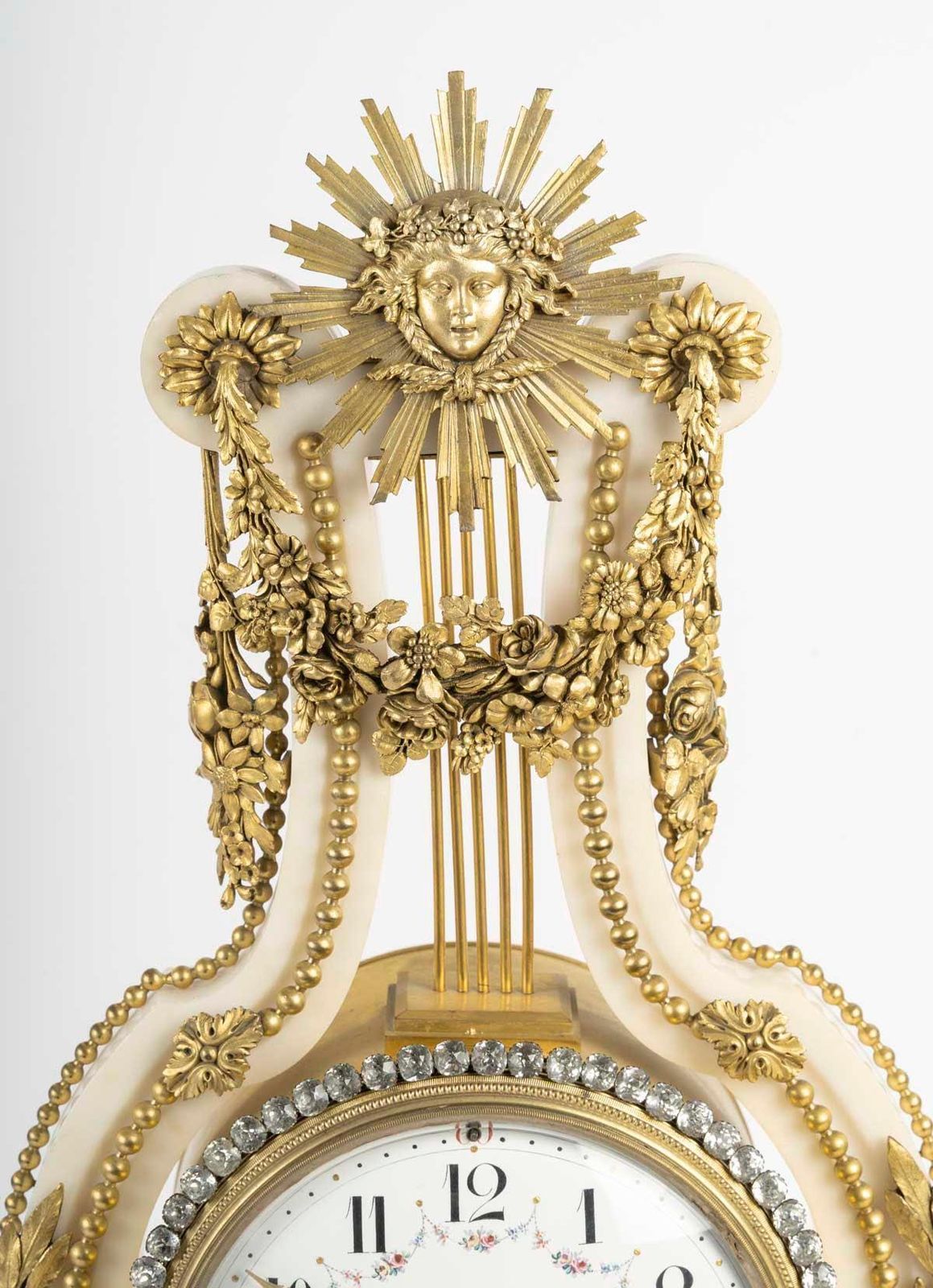 Lyre Shaped Clock In Marble And Gilt Bronze, 19th Century, Napoleon III Period. photo for sale