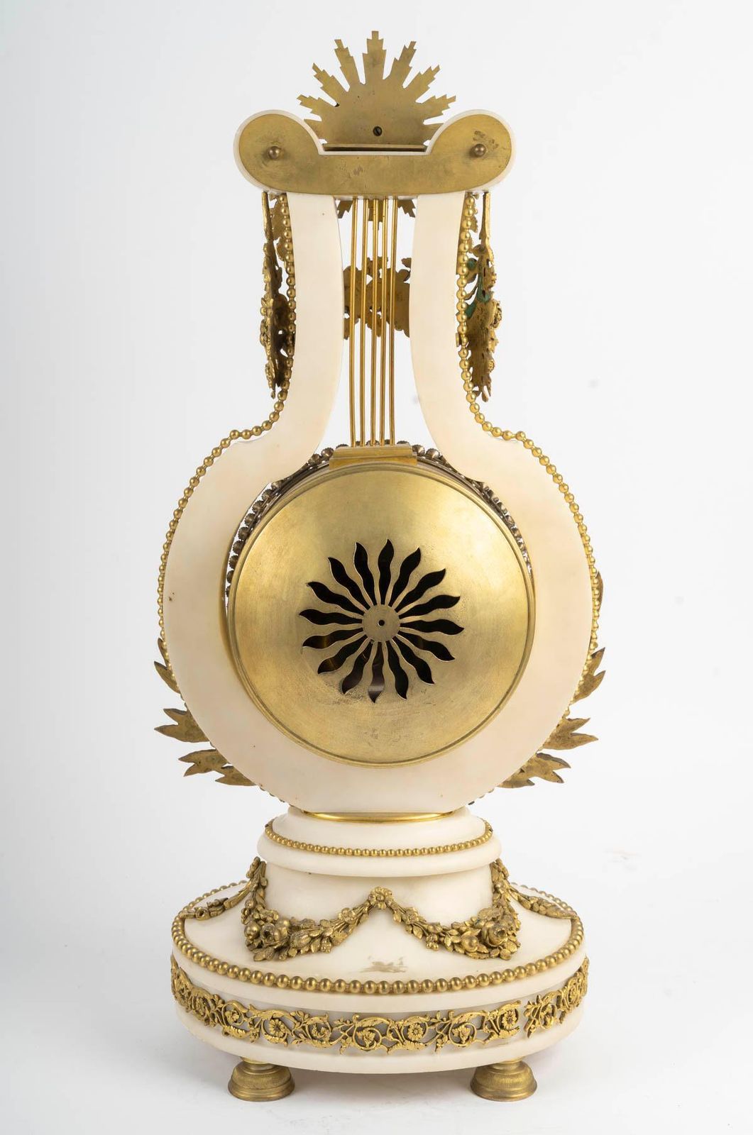 Lyre Shaped Clock In Marble And Gilt Bronze, 19th Century, Napoleon III Period. photo vinterior