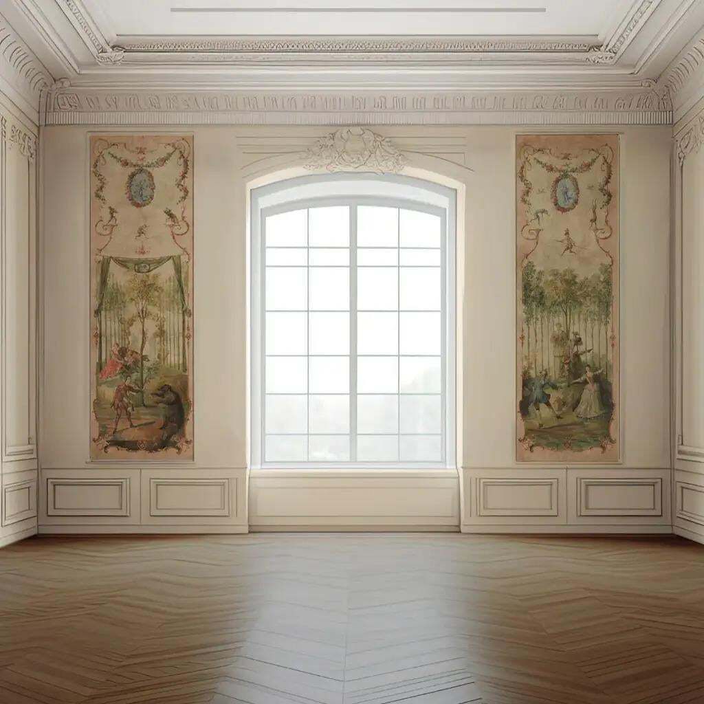 Panoramic Mural Painting On Canvas In An Antique Style, Inspired By The 19th Century photo furniture