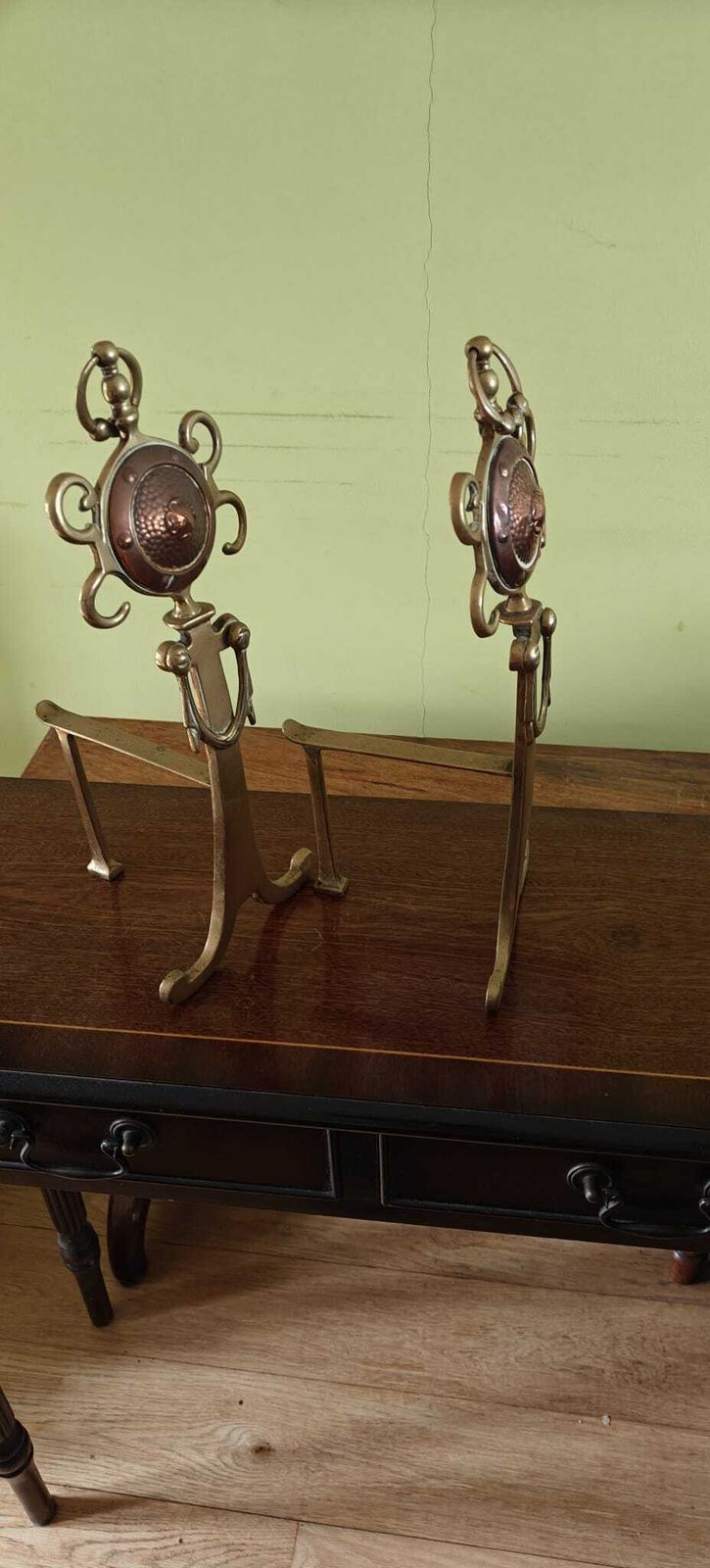 Arts And Crafts Copper And Wrought Fireguard And Copper And Brass Fire Dogs (Andirons) photo 699.0