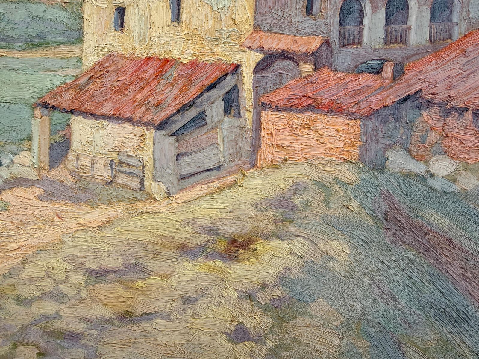 Josep Pelegrí Ferrer Spanish Landscape With Rural Architecture Oil Painting 1934 photo vinterior