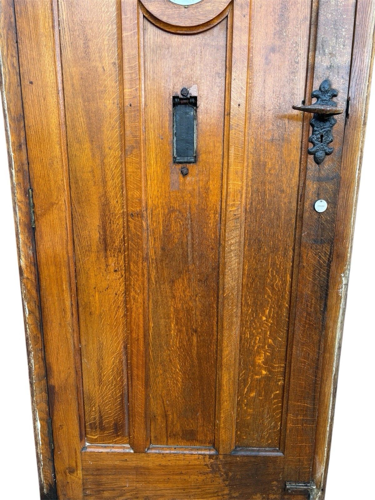 photo for sale Antique Solid Oak Front Door +Frame Reclaimed Period Heavy Old Rustic Hardwood