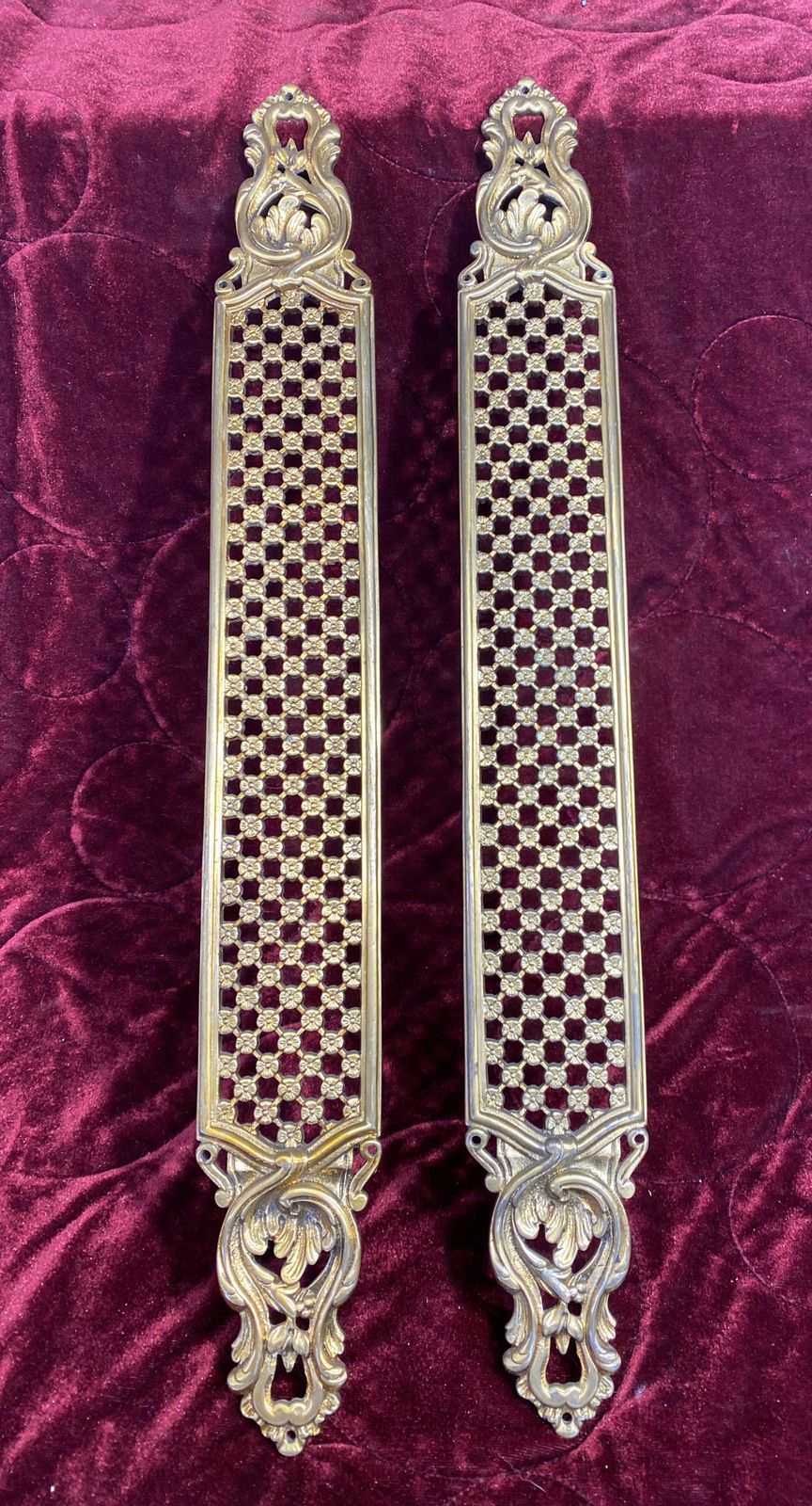 Pair Of Baroque Rococo Gilt Brass Door Push Finger Plates Louis XV Style Metal