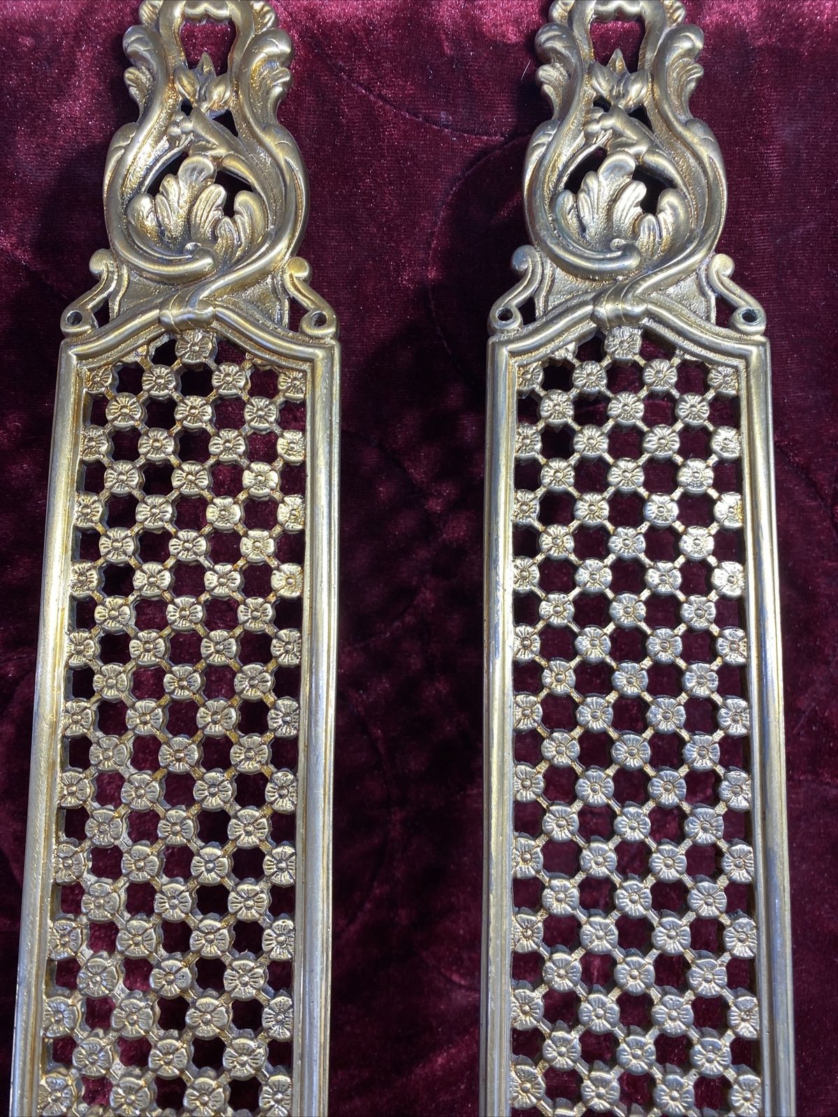Pair Of Baroque Rococo Gilt Brass Door Push Finger Plates Louis XV Style Metal photo 148.0