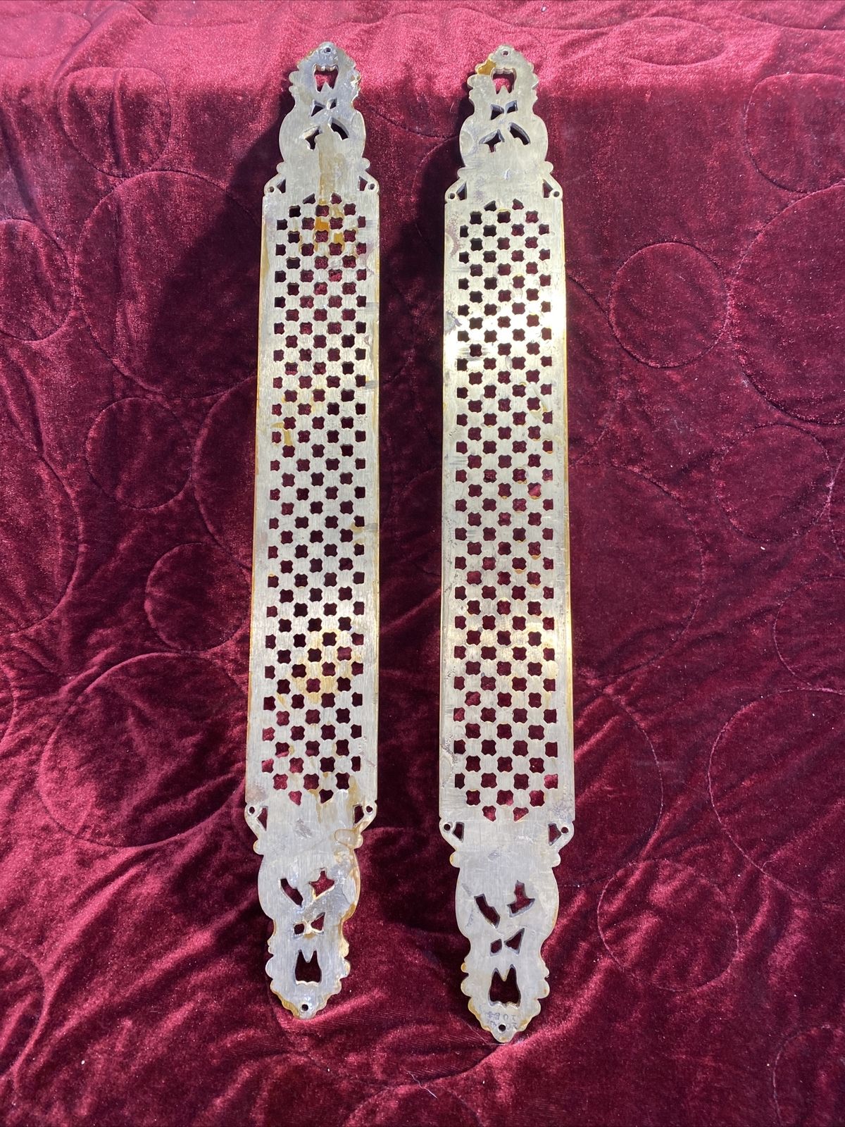 photo for sale Pair Of Baroque Rococo Gilt Brass Door Push Finger Plates Louis XV Style Metal
