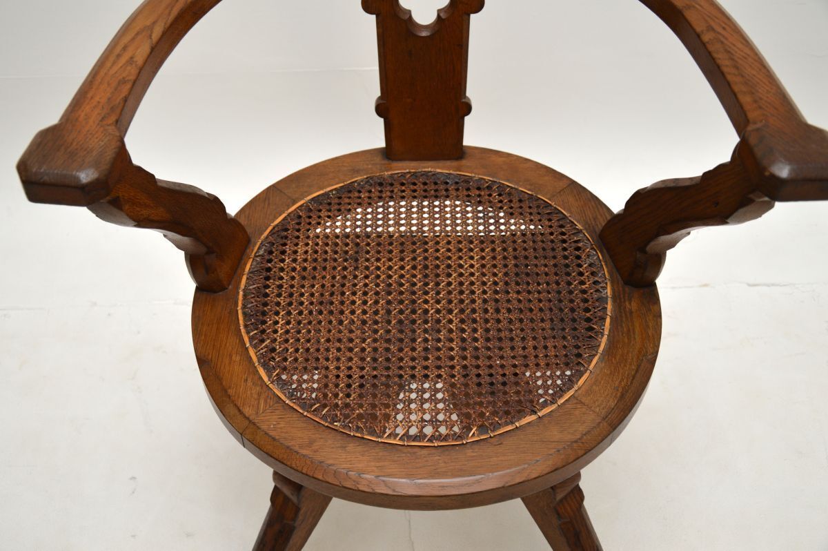 Antique Victorian Gothic Revival Solid Oak Swivel Desk Chair photo buy
