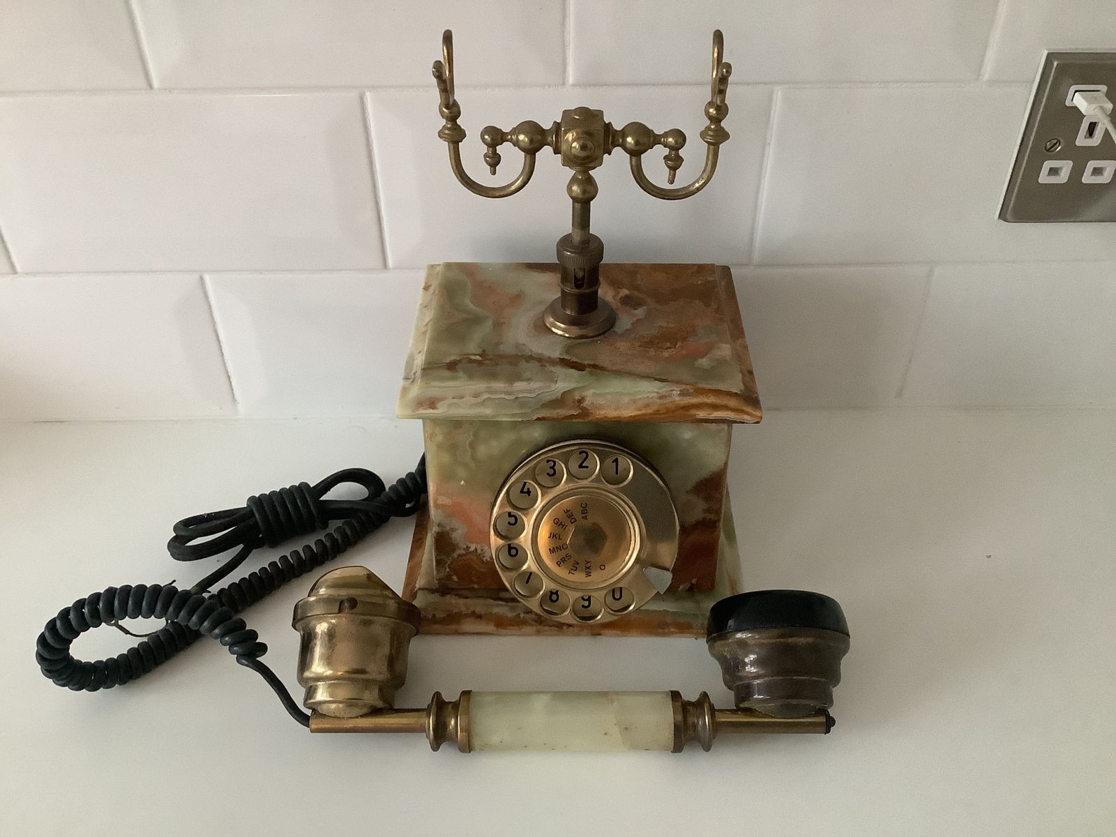 Vintage 1960 Green Onyx Rotary Telephone. photo furniture