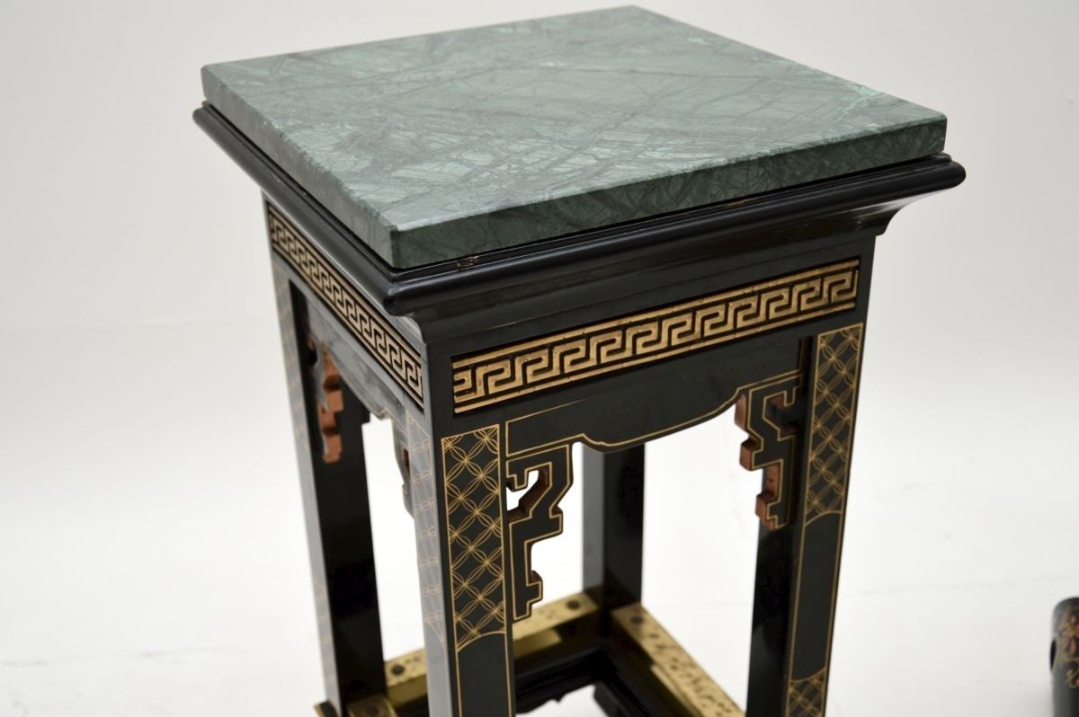 Pair Of Antique Lacquered Chinoiserie Marble Top Side Tables photo vinterior