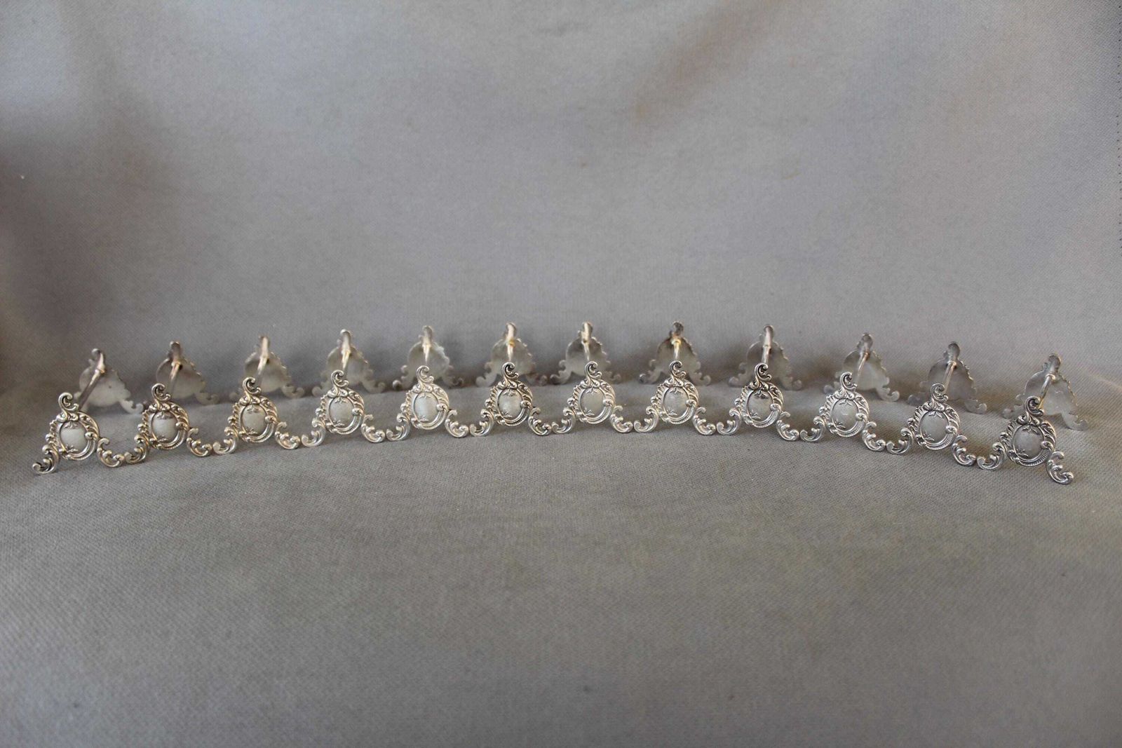 Set Of 12 Vintage Silver Plated Metal Knife Rests, Boxed, Derby British, Empire Regence Rococo Style, Metal, Dining, Dinner Table, Chopstick photo Home Decor