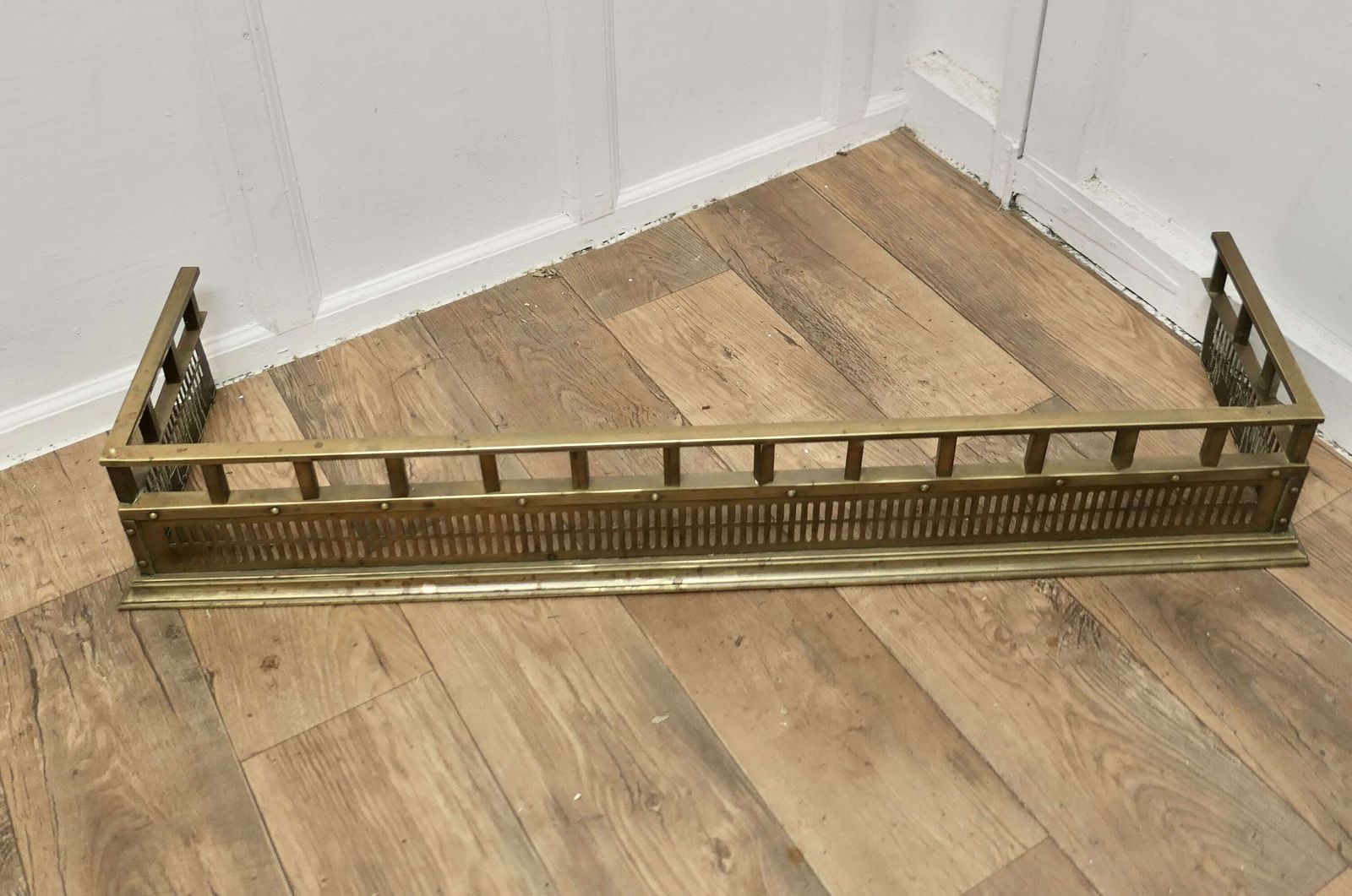Heavy Quality Victorian Brass Fender, Industrial Look photo for sale
