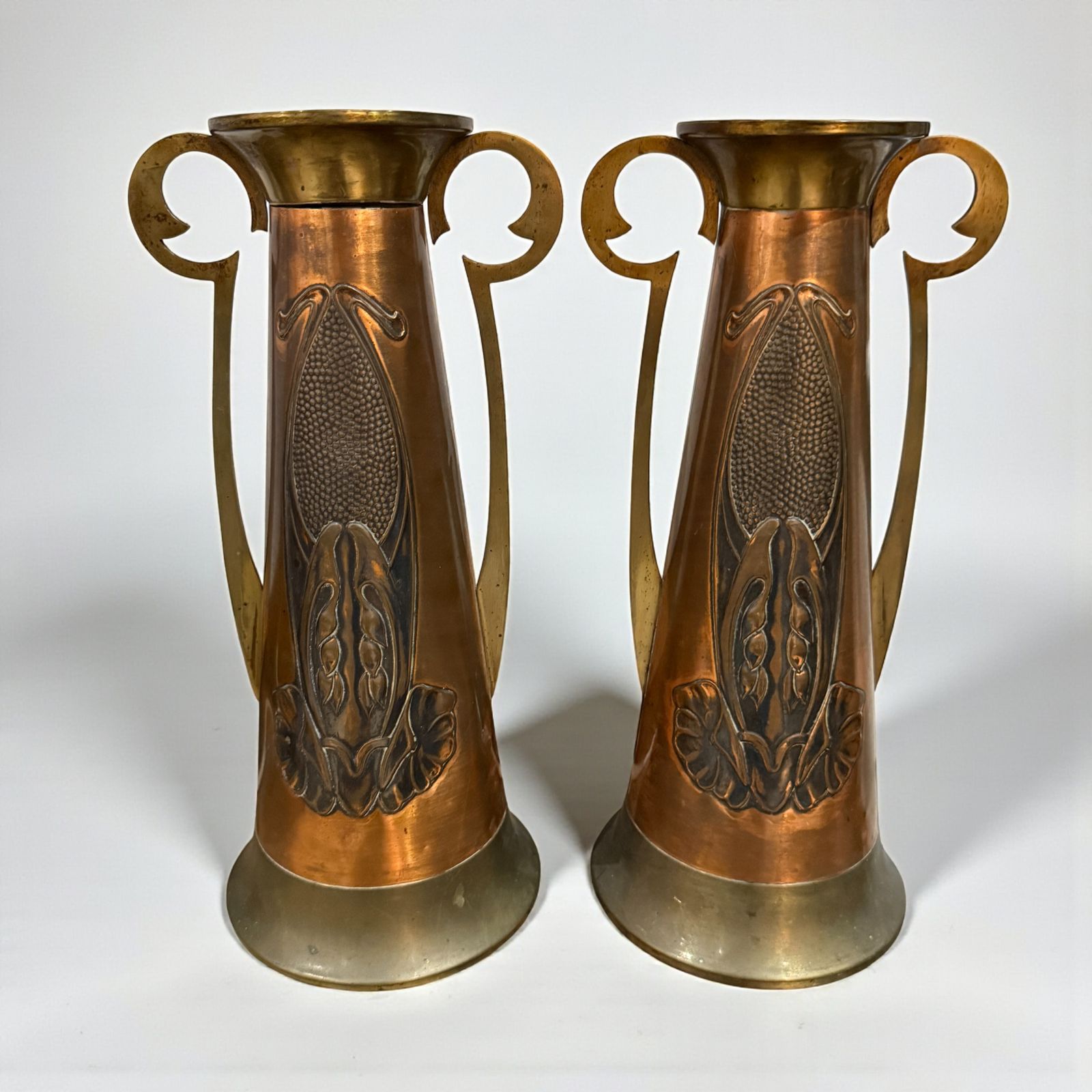 Pair Of Beldray Arts & Crafts Style Vases Circa 1910