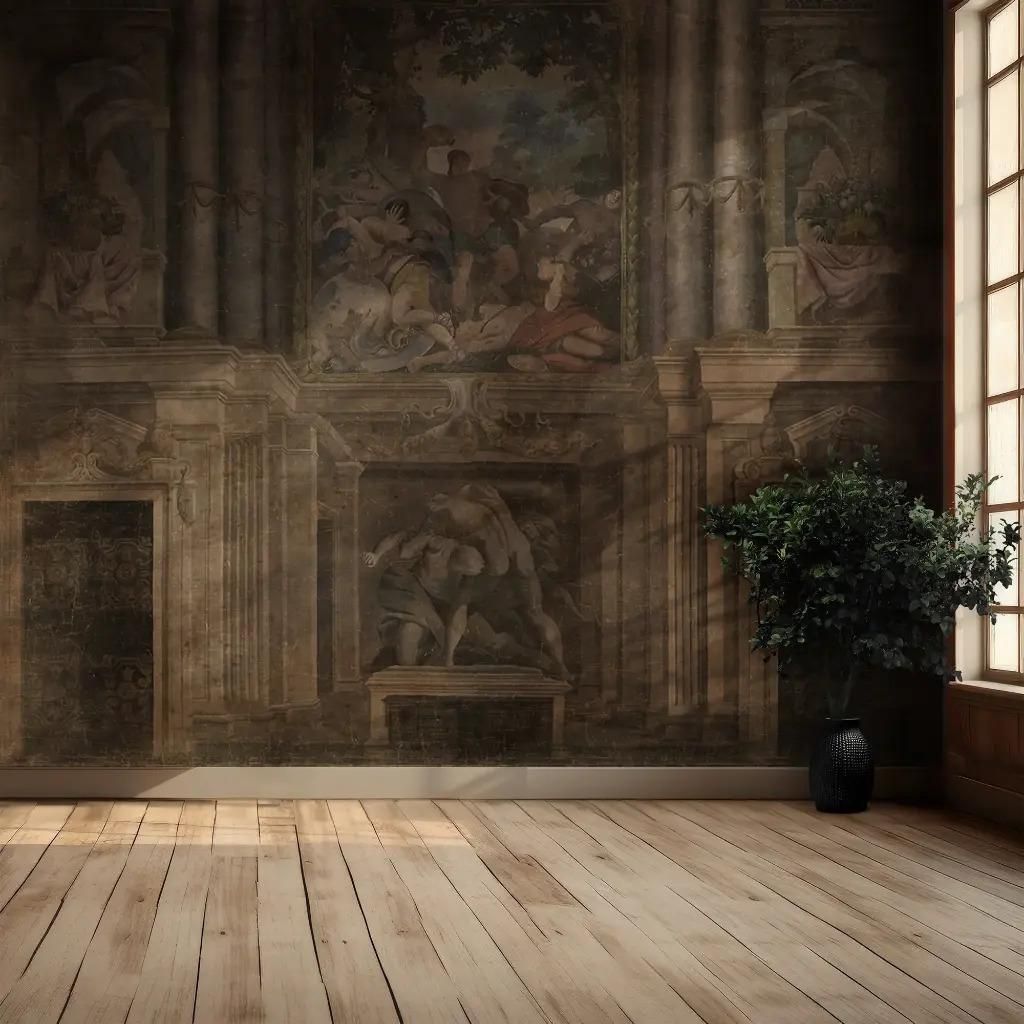 19th Century Antique Style Panoramic Wall Mural On Canvas – Baroque Interior photo furniture