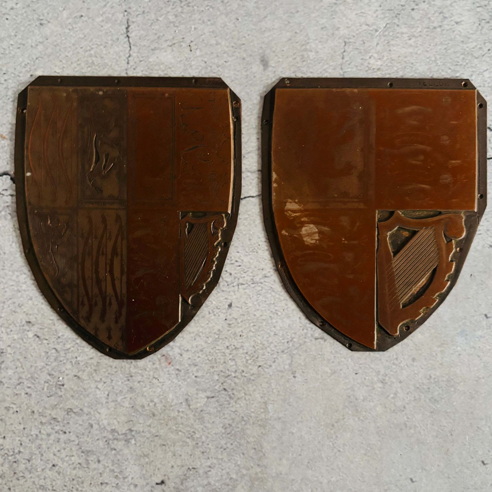 Antique Etched Copper Royal Shield Printing Plates photo Art